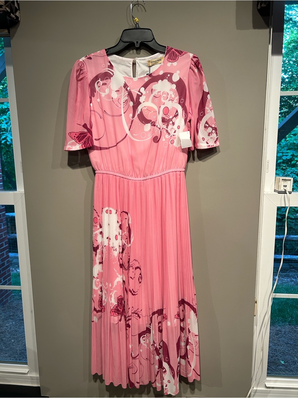 Pink Floral Pleated Midi Dress - Women's